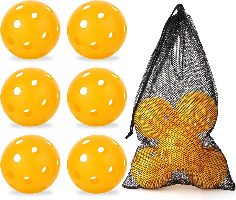 Urspasol Plastic Practice Softball 11 inch 6 Pack Oversized Baseball with Mesh Bag 26 Holes with Highly Bounce High Visibility for Batting Practice or Backyard Play Yellow - Image 1